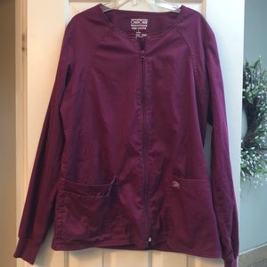 Cherokee Workwear Core Stretch Zip Up Maroon Scrub Jacket Size Small